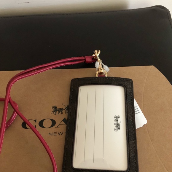 Authentic Coach signature brown/ Hot Pink Lanyard - Picture 4 of 5
